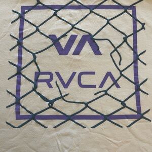 RVCA Cream Tee with Purple Chain Link Fence Graphic